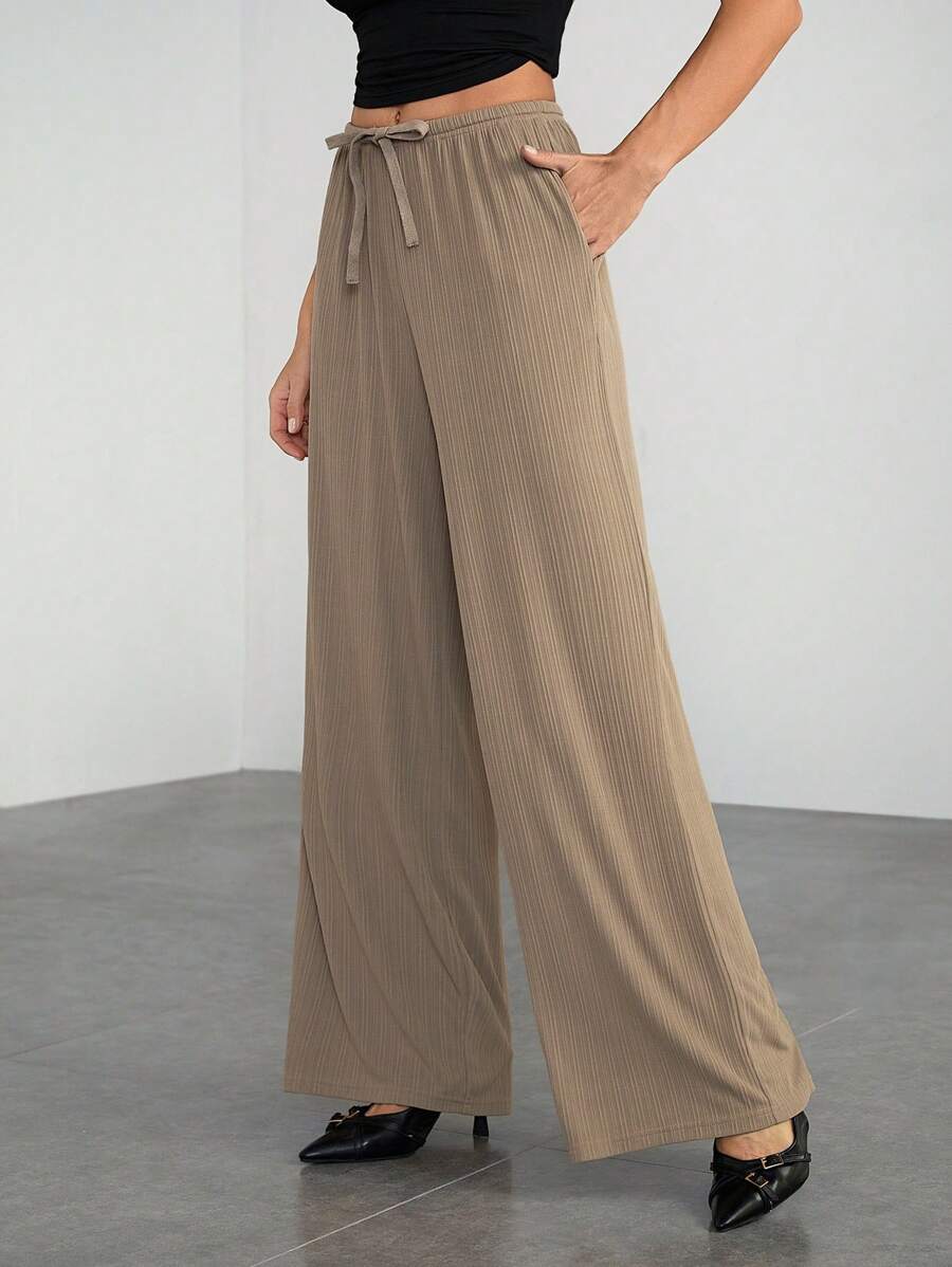 SHEIN Tall 夏季女士阔腿运动裤卡其色低腰裤舒适裤休闲裤宽松裤女式裤子卡其色女式下装街头装度假装