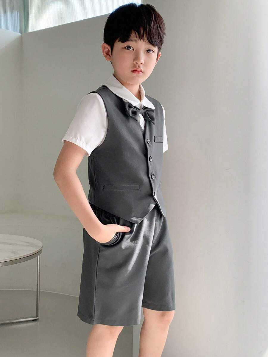 DAZY Tween Boy Gentleman Style Front Buttons Shirt & Shorts Set,Back To School Clothes - Grey - View 1