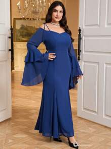 Modelyn 大码细肩带系带长袖简约优雅连衣裙