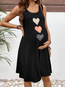 SHEIN Maternity 3pcs Heart Pattern Round Neck Casual Sleeveless Dress