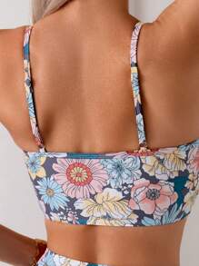 Swim Vcay Women's Beach Vacation Floral Print Casual High Waist Tankini Top For Summer - Multicolor - View 6