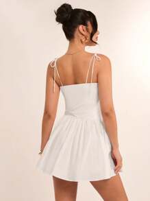 SHEIN BAE Vestido de tirantes minimalista elegante tipo línea A de color blanco puro, adecuado para citas, fiestas, bodas, graduación y uso diario - Blanco - Ver 2