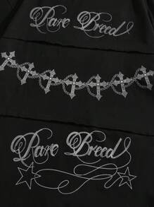 ROMWE MEN Goth Men's Cross & Letter Print Short Sleeve T-Shirt - Black - View 4