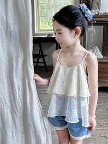DAZY 年轻女孩简约时尚休闲日常吊带背心，女孩夏季服装 - 杏色 - 查看 4