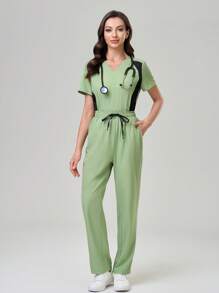 TaskEZ Conjunto de uniforme de limpieza, camiseta de manga corta y pantalones, informal y elegante para uso diario