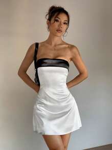 Lunelith SHEIN Lunessa Sexy Farbblock bandeau figurbetontes A-Linien Kleid für Frauen