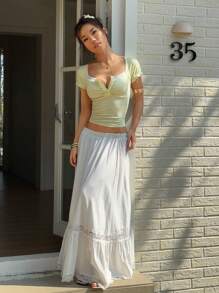 SHEIN Unity 浪漫假期春夏 T 恤上衣，休闲简约时尚日常穿着 - 黃色 - 查看 4