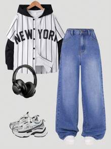 Loose Casual Commuter Jeans For Teenage Boys, American Street Style, Fashion Versatile All-Match Washed Oversized Straight Leg Jeans, New Arrival 2025