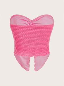 Slaydiva Conjunto de 2 piezas de top bandeau con textura rosa y mini falda ajustado para mujer, outfit de vacaciones