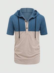 Manfinity Hypemode Men Casual Ribbed Splice Color Block Hooded Short Sleeve T-Shirt