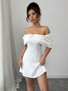 Chiquease Vestido corto casual elegante de mujer con hombros descubiertos - Blanco - Ver 5