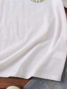 Tween 女童休闲度假渐变色字母图案宽松落肩短袖 T 恤 - 白色 - 查看 5