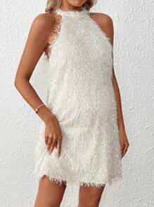 SHEIN 锁孔形后背毛绒吊带连衣裙，适合孕妇、派对、婚礼、晚会孕妇装