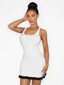 Zolique Black And White Slim Fitting Women's Suspender Sweater Dress, Mini Knitted Sweater Dress, Casual And Sexy Spring And Summer Women's Clothing That Meets Basic Travel Needs