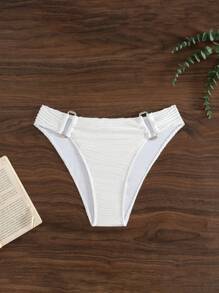 SHEIN Swim Springbreak Women Summer Vacation Beach Holiday Solid Color Textured Swimwear Bottom, Festival Boho