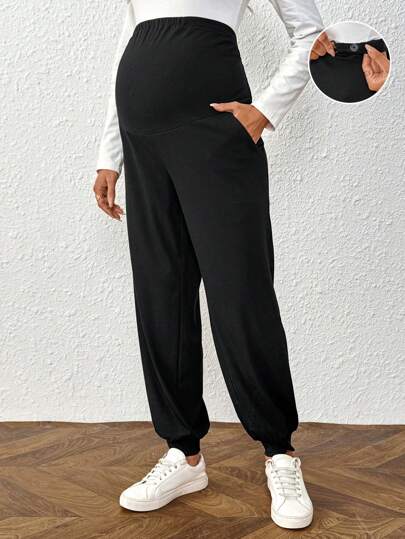 SHEIN 可调节腰部带口袋孕妇大码哈伦裤