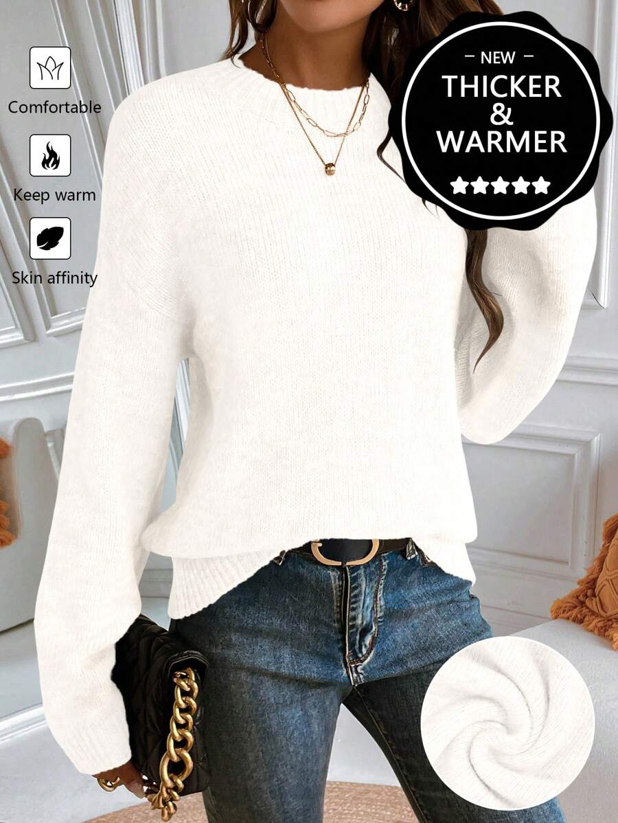 EMERY ROSE New Upgraded Premium Thicker Women's Grey Crew Neck Sweater Knit Pullover Fall Winter