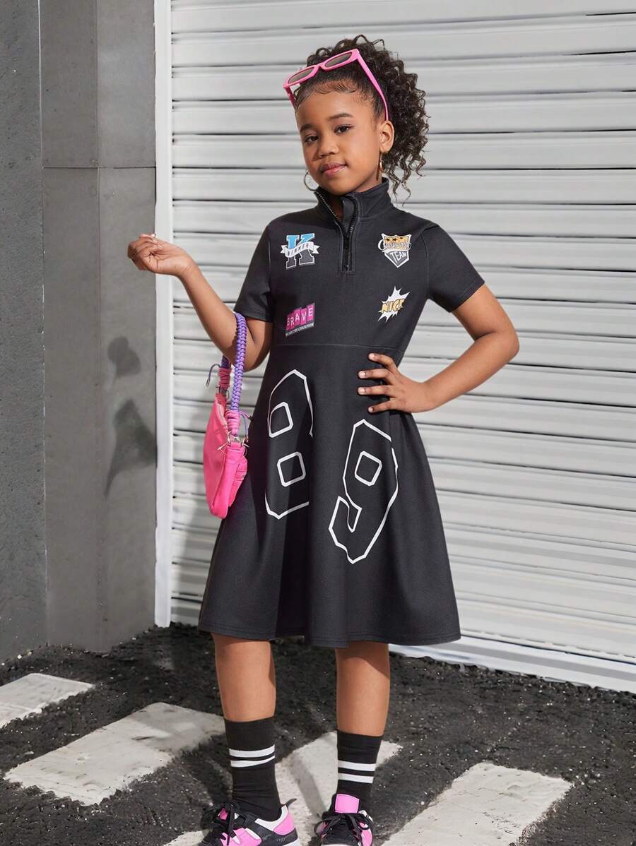 SHEIN Girls Printed Front A-Line Dress, Fashion Spring/Summer