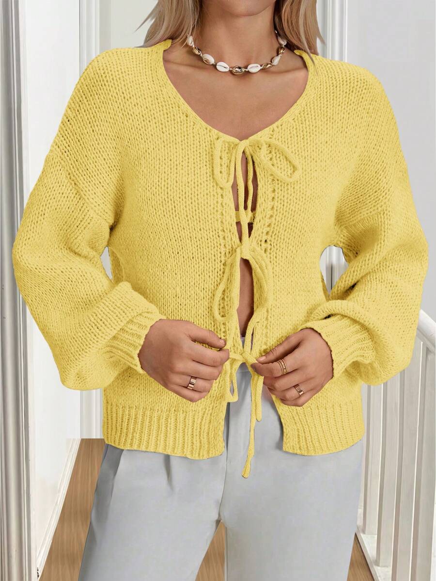 Chiquease 女士系带前腰带纯色针织毛衣开衫，可穿在 T 恤外面