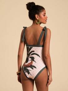 Travachic Tropical Print Tie-Strap One-Piece Swimsuit, Summer Beach Vacation,Casual,Vacation,Vacation Outfits Women,Vacation,Summer Holiday Outfits ,Holiday Outfits For Women,Holiday,Vacation Outfits For Women,Vacation Dress,Elegant,Going Out,Party,Beach,Beach Dress,Beach Shorts,Beach Dresses,Beach Outfits For Women,Beach Skirt,Beach Set,Beach Outfit,Beach Outfit For Women,Summer,Summer Clothes,Summer Holiday Outfits,Flower,Graphic,Carmaval,Carnival,Western,Festival,Spring To Summer,Green - Green - View 2