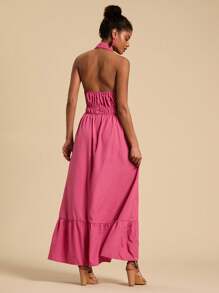 Travachic Vestido largo sin mangas para mujer, de unicolor, cuello halter, casual y de moda, para uso diario
