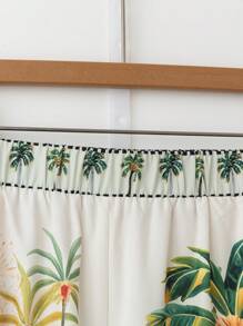 Breezaya Plus Size Women Palm Tree Print Long Sleeve Single-Breasted Shirt And Wide Leg Pants 2pcs Casual Suit Fall Cloth For Women