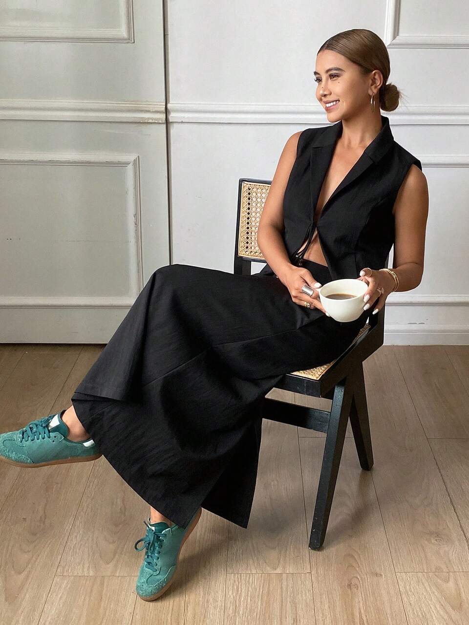 Old Coins Design Women Casual Suit: Sleeveless Tie-Up Jacket And A-Line Skirt, Spring/Summer Business Attire Western Outfits For Women
