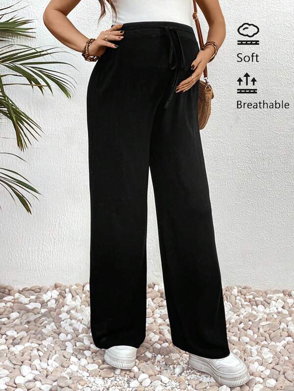 SHEIN Maternity Solid Color Waist Tie Pockets Loose Casual Pants