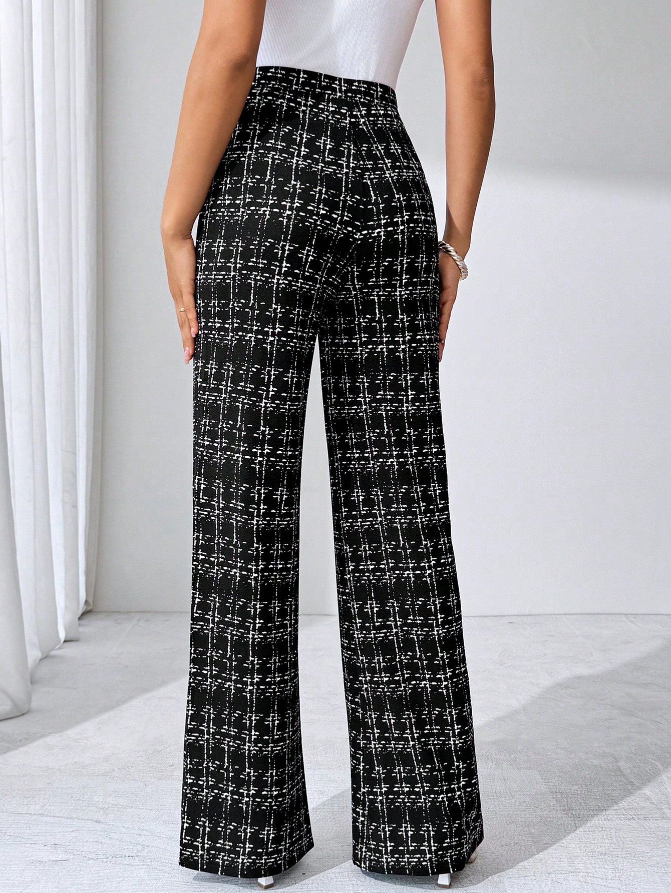 SHEIN Clasi بنطلون نسائي من البليزر المطبوع مرن مح...