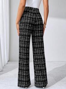 SHEIN Tall CURVE Plus Size Summer Elegant Women's Plaid Printed Elastic Knitted Pants, Suitable For Various Occasions, Suitable For Summer Vacation, Elegant Travel, And Daily Commuting,Business Casual Woman