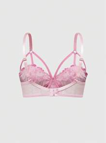 ROMWE Kawaii 3 pezzi/set Reggiseno con imbottitura e slip con ricamo floreale sexy, taglie forti, primavera