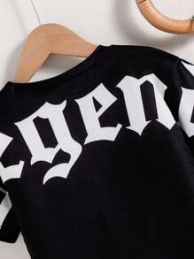 2pcs/Set Young Boy Round Neck Short Sleeve Letter Print Simple Top And Long Pants Outfit