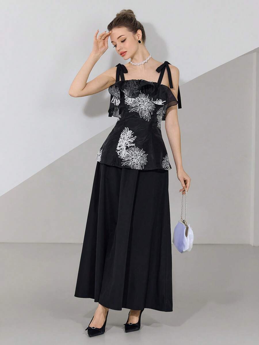 Modelyn 2pcs Women Casual Camisole Top And Pleated Skirt Set, Minimalist Fashion For Everyday Wear - Black - View 1