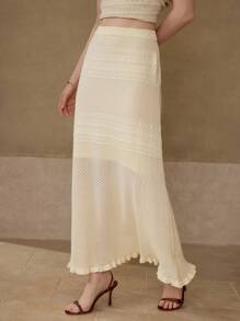 MOTF PREMIUM 网眼针织荷叶边下摆毛衣裙 - 杏色 - 查看 3