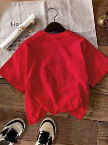 SHEIN 年轻女孩豹纹蝴蝶结印花 T 恤 - 紅色 - 查看 2