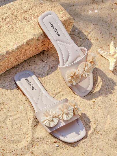 Styleloop Sandalias planas de mujer con lazo de paja trenzada