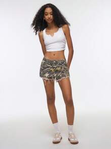 Easelle 女士休闲牛仔印花短裤，简约风格，适合日常穿着 - 彩色 - 查看 2