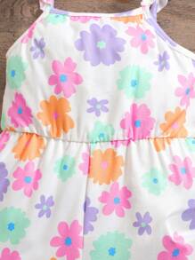 SHEIN 女婴夏季可爱花卉图案针织连体衣 - 彩色 - 查看 8