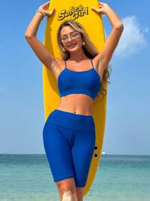 Swim SPRTY 1 Set Bikini de top y bermudas unicolor para mujer, minimalista y de moda para uso casual diario, para vacaciones de verano en la playa