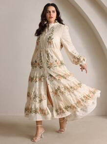 Anewsta Plus Size Women's Long Printed Dress, Boho Vacation Outfits, Spring/Summer Cottagecore Dress Bridgerton Style Dress Women Dresses Boho Western Dress - Multicolor - View 4