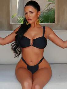 Swim SXY Women's Summer Bikini Swimwear 2 Pieces Set, U-Neck Strappy, Thong Bottom, Beach & Vacation Beachwear