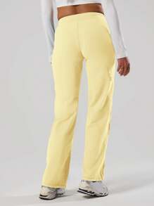 Musera Sport Quần thể thao nữ đính đá, ống đứng, cạp thấp, có dây rút, thích hợp cho Padel, Tennis, Pickleball, tập gym, thể dục mùa đông. - Màu vàng - Xem 2