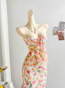 Soleia Vacation Set Consisting Of Ruffles Bandeau Maxi Dress, Minimalist & Fashionable For Casual Daily Wear - Yellow - View 3