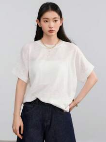 DAZY 女士纯色宽松简约针织毛衣，秋季商务休闲女装 - 白色 - 查看 8