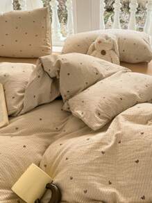 3 pièces Ensemble de literie (1 housse de couette, 2 taies d'oreiller, sans rembourrage) en polyester épais avec imprimé floral frais, lavable en machine, pour dortoir de garçon/fille