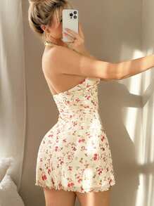 Sweetina Women's Y2k Floral Dress Women Going Out Spring Break Outfits Vacation Summer Spring Floral Print Sexy Halter Mini Dress For Everyday Wear - Multicolor - View 2