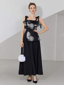 Modelyn 2pcs Women Casual Camisole Top And Pleated Skirt Set, Minimalist Fashion For Everyday Wear - Black - View 3