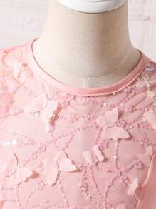 SHEIN Glamorique Kids Young Girl' Fashionable Elegant Cap Sleeve Summer Party Dress, Suitable For Daily, Party, Wedding Events, Showing The Noble, Graceful And Style Of Little Girls - Pink - View 3