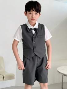 DAZY Tween Boy Gentleman Style Front Buttons Shirt & Shorts Set,Back To School Clothes - Grey - View 4