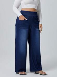 Flexra Jeans novio de pierna ancha de punto con alta elasticidad, talla grande